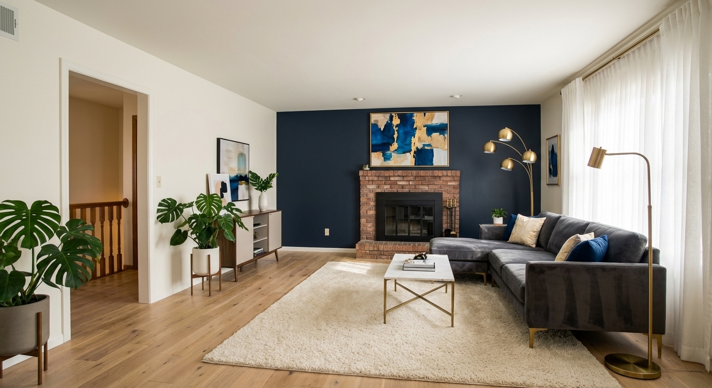 Modern living room after AI transformation